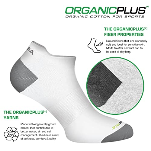 GSA OrganicPlus[+] Cotton Ultralight & Advanced Comfort | Long-Lasting Durability | Reinforced Heel and Toes | Low Cut Men’s Performance Socks | White | M3