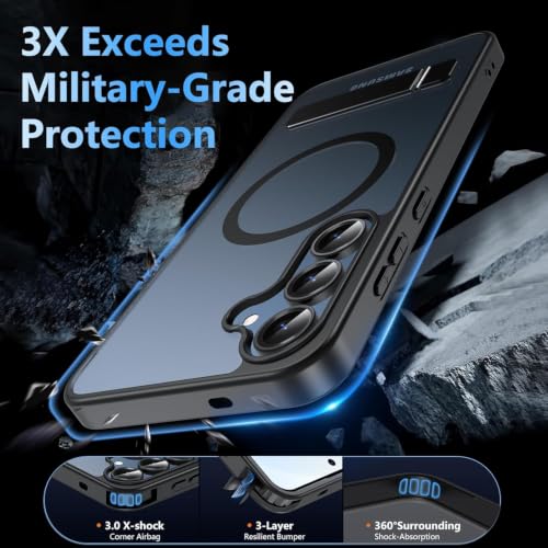 Image of Elzzi MagSafe Compatible Case for Samsung S25 FE Translucent Matte Bottom Kickstand Shockproof Slim Anti-Fingerprint Magnetic Hybrid Protective Cover