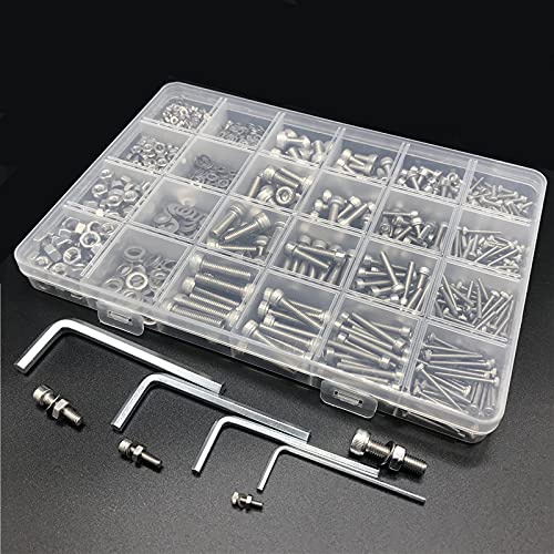 1060 Stück/BoxHex Innensechskantschrauben Set M2 M3 M4 M5 304 Edelstahl Flache Rundkopfschrauben Schrauben Dichtung und Muttern Sortiment Kit-Zylindrisch 1060 Stück