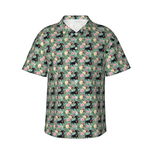 Chemise hawaïenne pour homme imprimé teckel à manches courtes