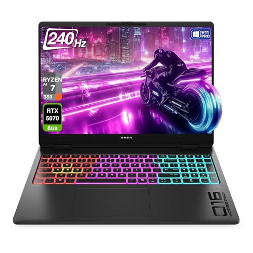 Image of HP OMEN 16 MAX Gaming Laptop, AMD Ryzen AI 7 H 350, 32 GB DDR5 RAM, 2 TB PCIe SSD, 16 inch WQXGA (2560x1600) 240Hz Display, Nvidia G-Force RTX 5070, 4-Zone RGB Backlit Keyboard, W11 Pro, Shadow Black