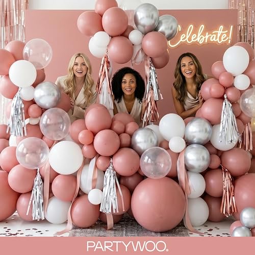 Image of PartyWoo Dusty Pink Balloons 100pcs Different Sizes of 18 12 10 5 Inch Blush Pink Dusty Rose Boho Netural Balloon Arch Kit Garland for Baby Shower Princess Girl Birthday Party Decorations Pink-F01