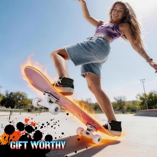 Image of Pro Complete Skateboards for Beginners Girls Boys Kids Youths Teens Adults 31 inchx8 inch Skate Boards 7 Layers Canadian Maple Double Kick Deck Concave Longboard