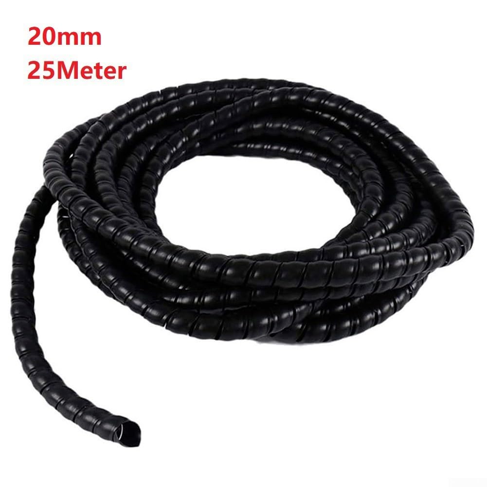 Manguera protectora de alambre enrollada espiral D20mm Tubo de gestión de cables 25M Negro PP Material para organizar cables eléctricos Mangueras hidráulicas