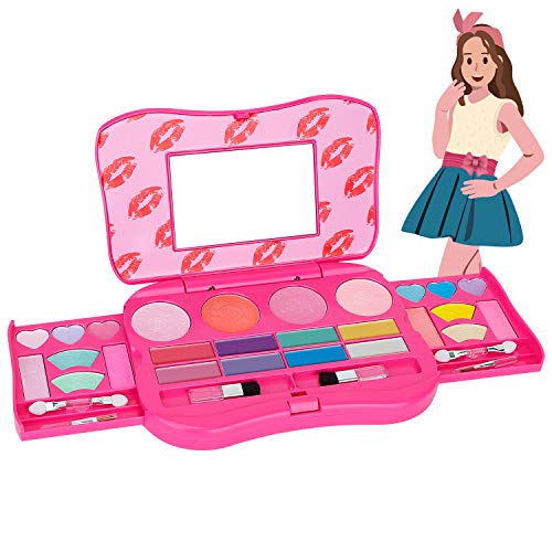 sdaymol Girls Make Up Set,Fold Out Makeup Palette with Mirror Washable Kids Makeup Kit for Girls,Safety Tested- Non-Toxic