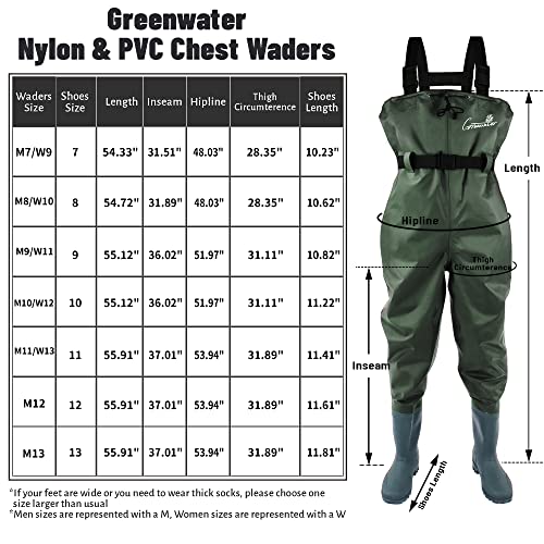 Greenwater Fishing Chest Waders For Men Women With Boots Waterproof 2Ply Nylon Pvc Lightweight Bootfoot Waders For Hunting (Green, M9/W11) #TOP3