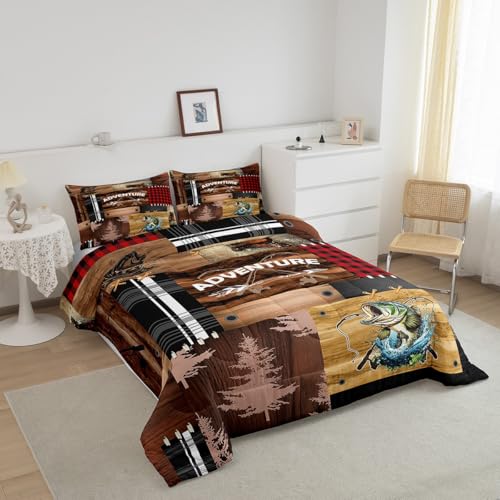 Juego de ropa de cama a cuadros Feelyou con diseño de lubinas para adolescentes 3