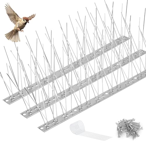 KREMORV Bird Spikes Outdoor Use Bird Deterrent Spikes with Stainless Steel Base for Small Bird Pigeons Crows and Woodpeckers Fence Roof and Wall