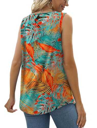 Image of Saloogoe Summer Tank Tops for Women Loose Fit Pleated Tunics Scoop Neck Sleeveless Lace Tops Curved Hem Flowy