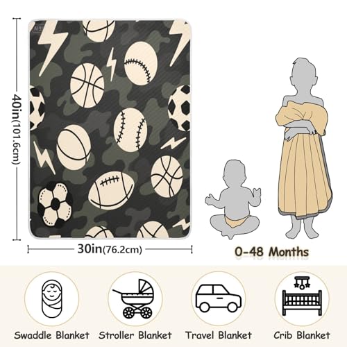 Custom Cartoon Baseball Balls Camouflage Muslin Swaddle Blanket Cozy Customise pet Baby Blanket with Name for Nursery Stroller Crib 30x40in cobijas para personalizadas3