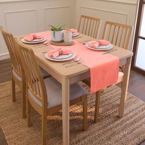 Image of Encasa Homes Table Runner for 8 Seater Dining - Coral - Large 13 x 104 inch, 100% Cotton Plain Dyed Solid Colours Decorative Cloth for Party, Banquet, Restaurant & Outdoors - Machine Washable