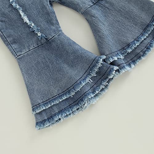 Toddler Baby Girl Clothes Short Sleeve Letter Print Top Shirt Bell Bottoms Jeans Pants Summer Outfits 2Pcs Set (Black,2-3T) #TOP5