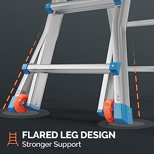 LUISLADDERS Telescoping Ladder, A Frame 5 Step Muti Position Folding Ladder Flared Leg & Wheels Design, 330 lbs Capacity 19 Ft Reach Height Extension Ladders for Household Outdoor Work