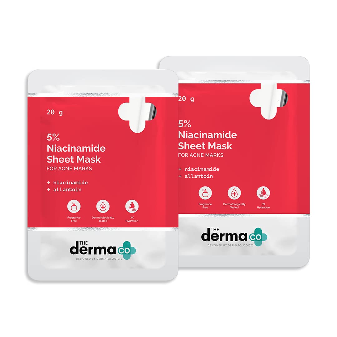 The Derma Co5% Niacinamide Face Serum Sheet Mask With Niacinamide & Allantoin for Oily Skin - Pack of 2