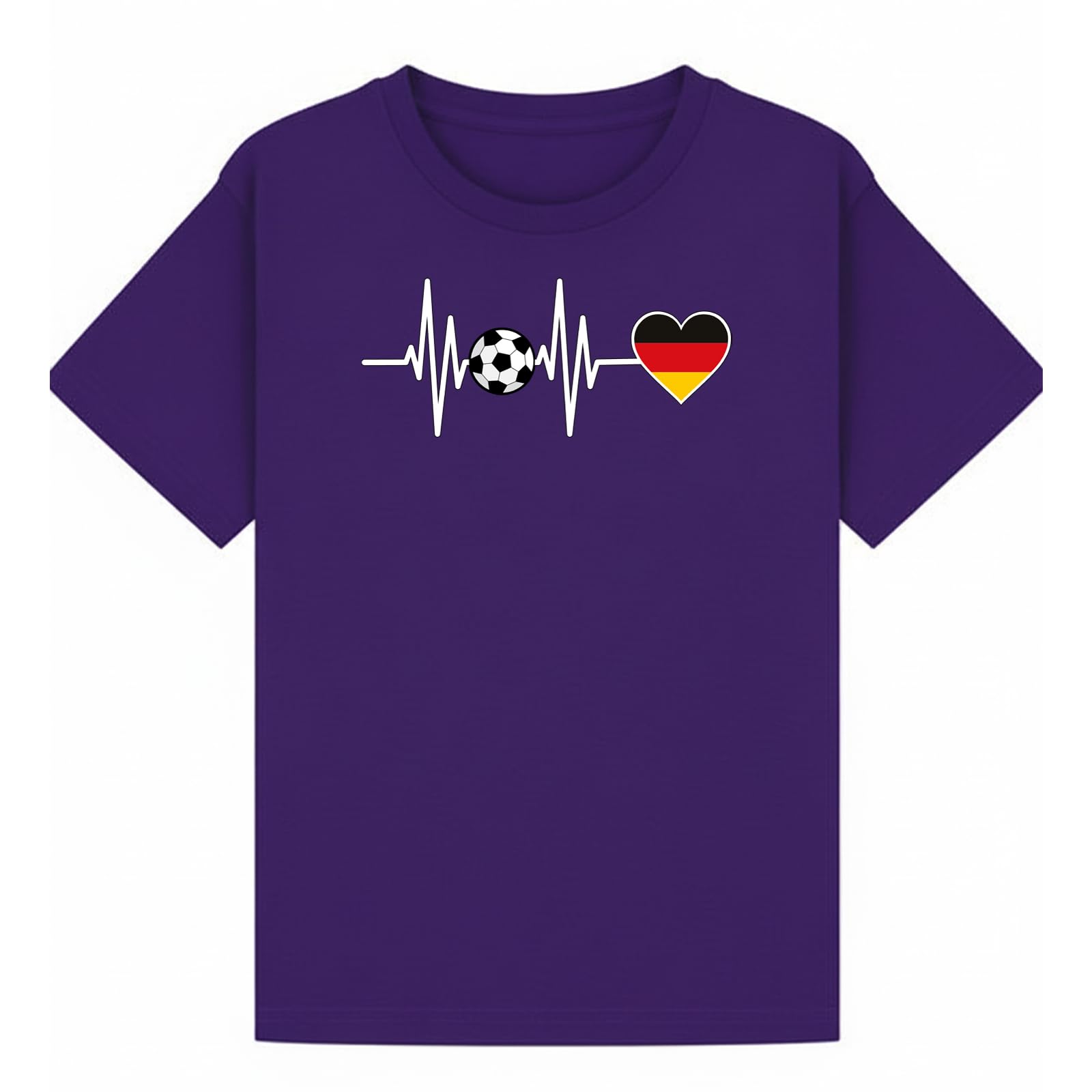 Soccer Football Heartbeat Germany Kids Graphic T-Shirt Tee for Boys and Girls Purple 9-11Y