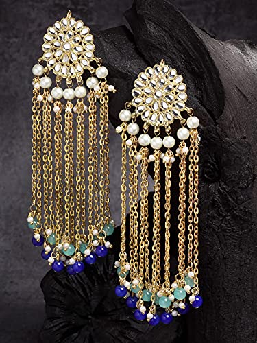Image of Karatcart Kundan Tassel Earrings for Women (Pink and Green Beads)