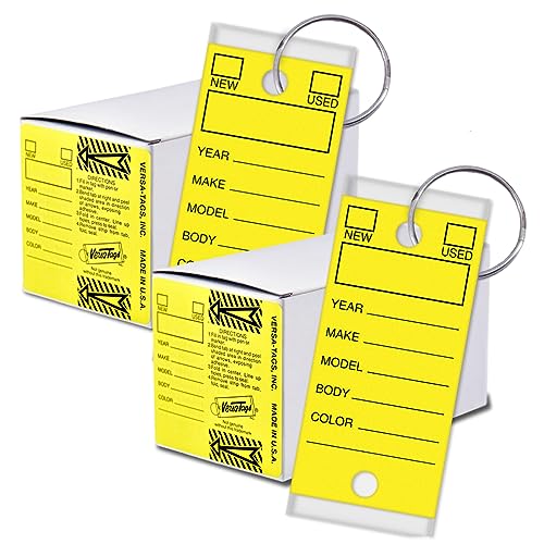 Image of Versa-Tags 500 Key Tags, Self Protecting Poly, 1.25''x3'', Highly Resistant to Abrasion, 500 Key Tag Pack, 500 Chrome Plated Key Tag Rings Included Color Yellow