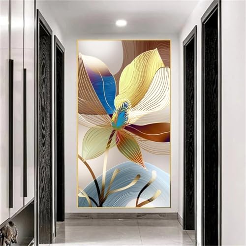 Peintures murales sur toile abstraites grand format 70x140 cm fleurs et or - 4
