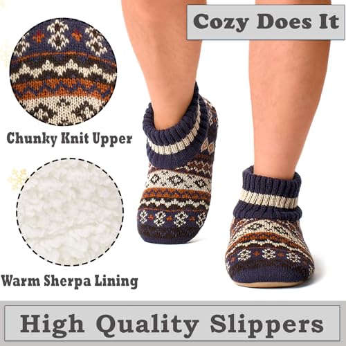 Mens Warm Slipper Socks with Grips, Fuzzy Indoor House Shoes Non-slip Sherpa Lined, Cozy Winter Cabin Slippers for Men Dad Husband Grandpa Boyfriend, Christmas Stocking Stuffers for Adults3