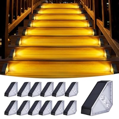 Solar Step Lights for Outside,12 Pack Solar Stair Lights Outdoor Waterproof IP65, LED Triangle Outdoor Step Lights, Deck Lights Solar Powered for Garden, Patio, Yard, Front Door, Porch Decor (Warm)