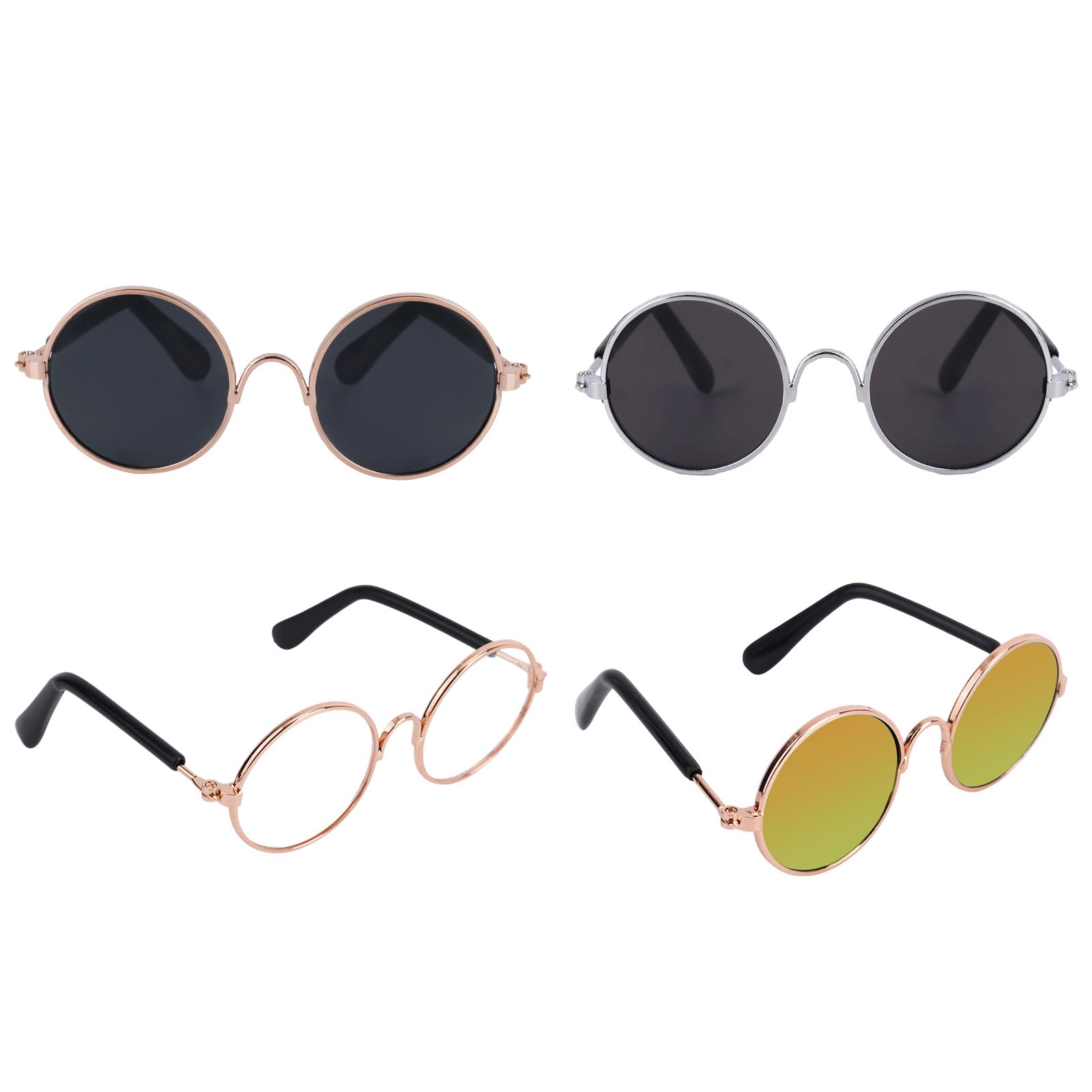 Penitue 4pcs Mini Doll Glasses, Cute Tiny Small Sunglasses for Most Dolls and Metal with Frame Multi-Color Lenses Fashion Plush Eyewear Accessories (Color 1)