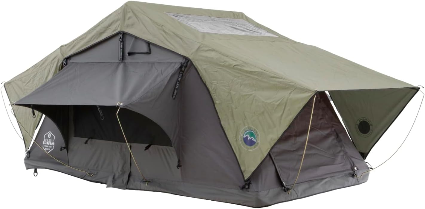 Overland Vehicle Systems HD Nomadic 2 Standard Soft Shell Roof Top Tent - Dark Gray Base with Green Rain Fly