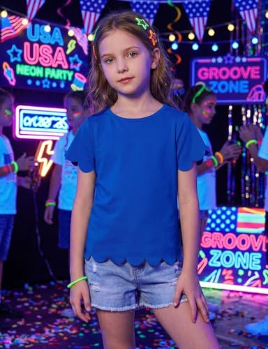 Image of Noomelfish Girls Short Sleeve Scalloped Edge T-Shirts Casual Cute Summer Tee Tops Blouse (5-12 Years)