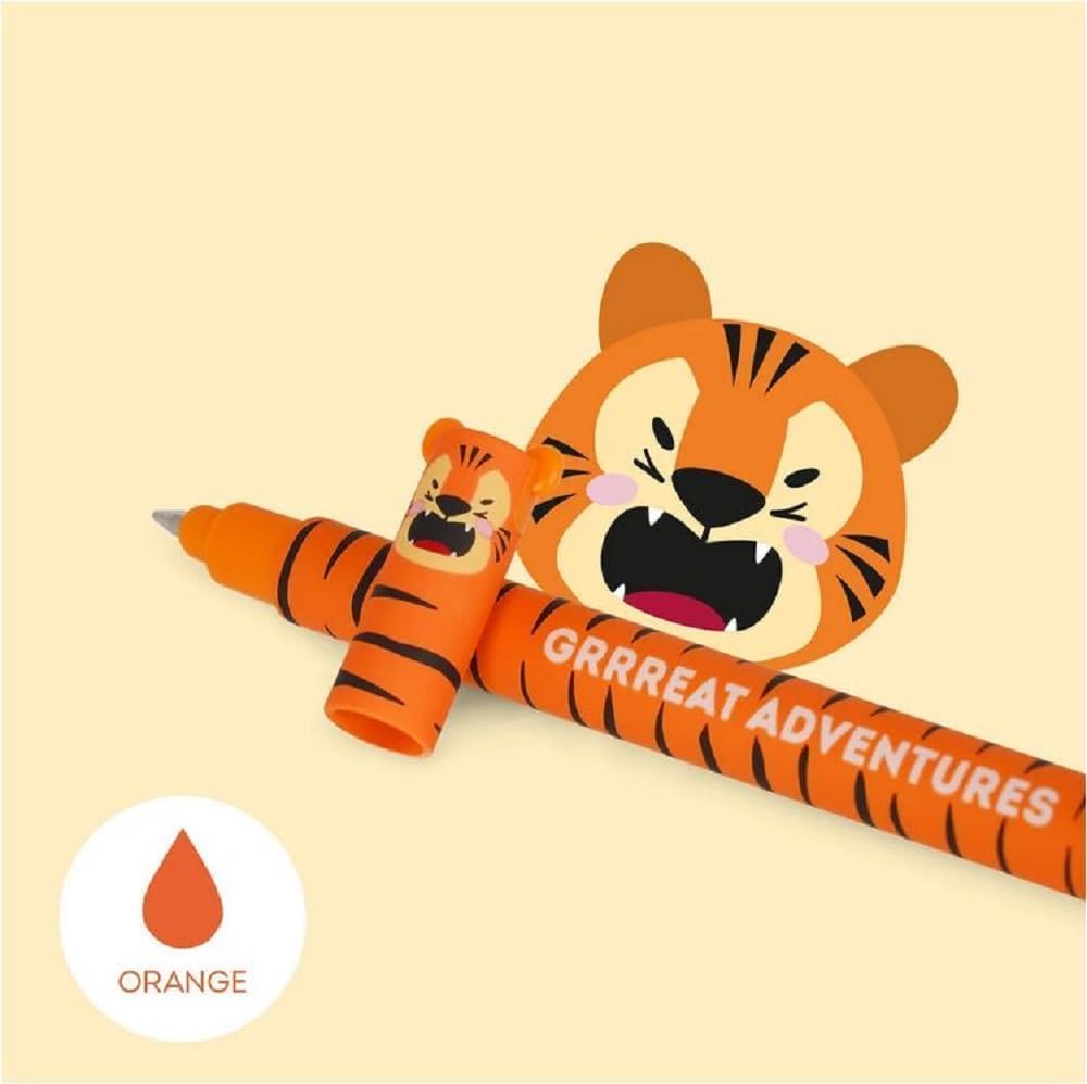 LEGAMI - Lot de 7 stylos gel effaçables + trousse porte-stylos 2 en 1 - avec encre thermosensible effaçable, couleurs d'encre et motifs de corps, pointe 0,7 mm, Lot 2 (Panda)