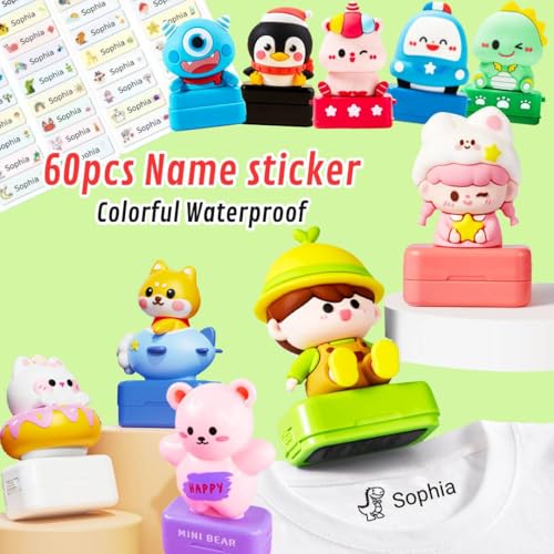 Sello de nombre para ropa de niños, impermeable, sellos de ropa para ropa permanente, sello personalizado con nombre, esencial para la guardería escolar para botellas de etiquetas de plástico para