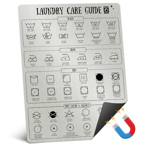 8x10" Laundry Symbols Guide, Laundry Symbols Chart Magnet for Easy Clothing Care, Laundry Symbol Guide for Home, Dorms & Laundromats, Laundry Symbols Sign, Vintage Washing Room Decor Accessories