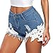 Produktbild DELEY Frauen Spitze Häkeln Tassel Hohe Taille Denim Shorts Lochjeans Jeans Hot Pants mit Taschen Größe L