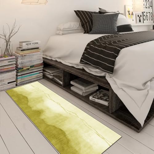 Alfombra pasillo 120 x 120 cm lavable decorativa abstracta color amarillo 3