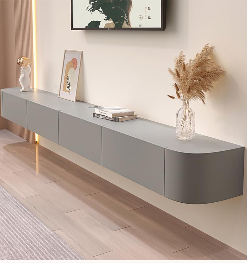 Image of Floating TV Stand Wall Mounted - Wall Entertainment Center with Flip-Down Doors & Drawers, Modern Hanging TV Shelf for Living Room, Media Console for 65 /75 80 Inch TVs (Grey, 71IN /180CM)