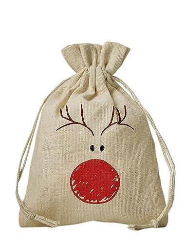 | 3 Weihnachtsbeutel Rudolph - Rentier mit roter Nase - natürliche...