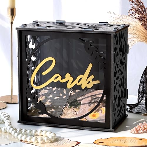 Image of OurWarm Black Wedding Card Box with Acrylic Window, PVC Gift Card Box for Wedding Decorations Reception, Envelope Money Gift Boxes for Party Graduation Birthday Baby Shower Anniversary Bridal Decor