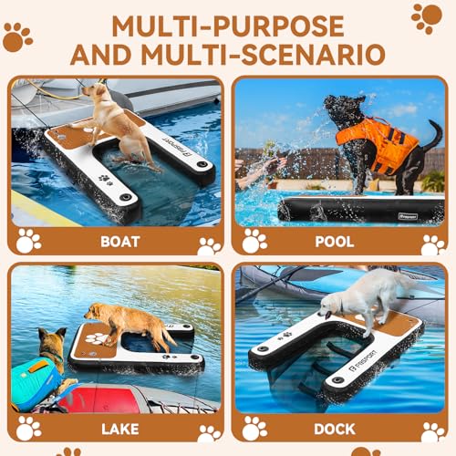FBSPORT Hunderampe Aufblasbare Hunde Wasserrampe, Hundeboot Rampe Schwimmende Dock Leiter für Pool, Boot, Seen, rutschfeste Eva-Schwimmleiter für Hunde bis zu 100 kg