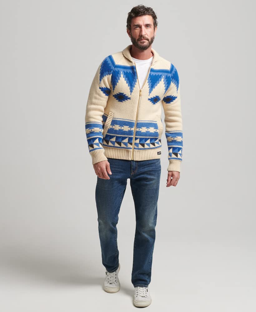 Superdry Cardigan da uomo con cerniera a scialle, Farina d'avena Multi, XL