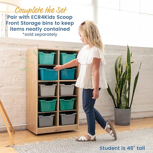 ECR4Kids 10 Cubby Mobile Tray Storage Cabinet, 5x2, Classroom Furniture, Natural - Image 6