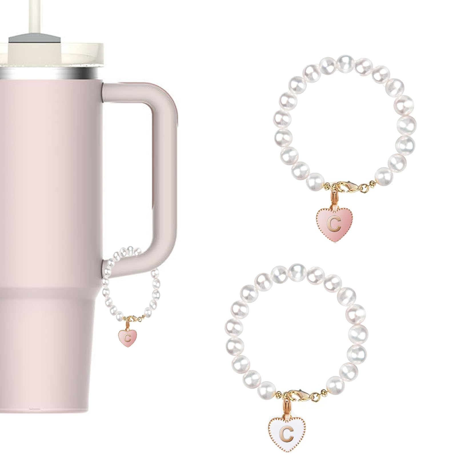 2pcs Pearl Letter Charm Accessories for Stanley Cup and Simple Modern Tumbler Name ID Personalized Charm for Stanley Tumbler 40 oz 30 oz for Stanley Cup Accessories