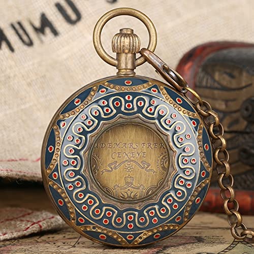 Zsedp Copper Mechanical Retro Large Tourbillon Pocket Watch Stylish Double Hunter Hollow Red Dot Embellishment Watches #TOP3