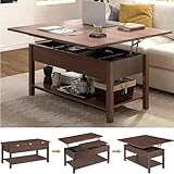 HOMELYA Mesa de Centro para Sala - De Madera Elevable 4 en 1 - Estantes y Compartimento Oculto - Doble Varilla de Estrés -...