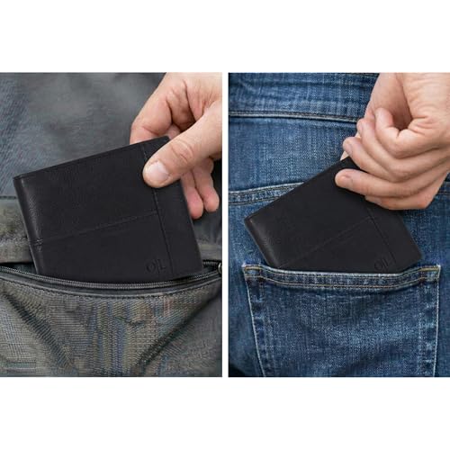 Image of Oak Leathers Leather Wallet for Men - RFID Bifold Wallets with 9 Credit Cards 1 ID Window Slim Minimalist Front Pocket Gift For Men