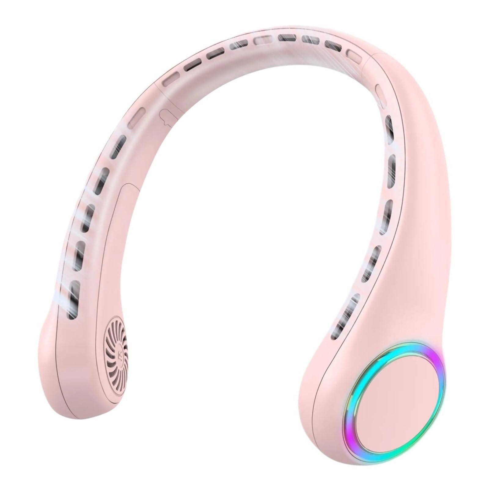 EGwvdgmb Hanging Bladeless Fan, Portable Neck Fan 4000mAh 3 Speeds 64 Lights Multicolor(Pink)