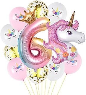 6th Unicorn Balloons, 6th Birthday Decorations Girl, Number 6 Foil Balloon Gradient Balloons for Girls Unicorn Birthday Decorations
