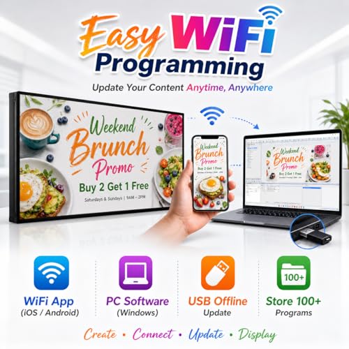 Image of P5 Outdoor LED Sign 65 inch x 34 inch, IP65 Waterproof Programmable Full Color Digital Display with WiFi & USB Control, High-Resolution Scrolling Text Image Video LED Advertising Board for Business