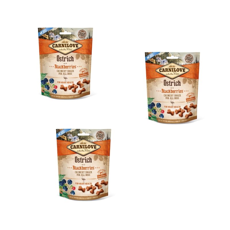 Carnilove Crunchy Snack Ostrich with Blackberries | 3er Pack | 3 x 200 g | Snack mit Strauß und Brombeere für Hunde | Brombeere als natürliche Quelle von Antioxidantien