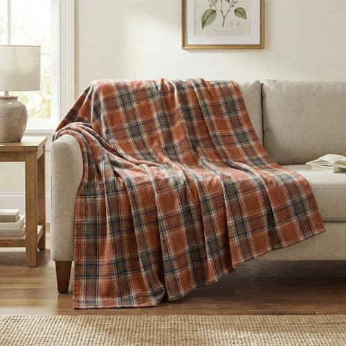Horaldaily Rust Farmhouse Plaid Fall Decorative Blanket Throw, Autumn...
