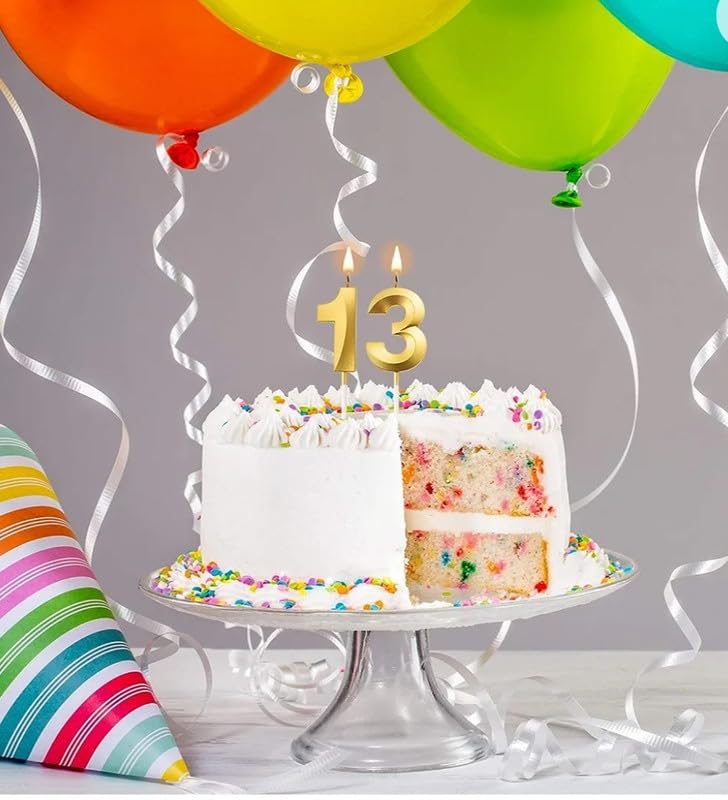 Image of Number Candles 3 inch for Birthday, Wedding, Engagement, Valentines Day Celebration, Theme Party Cake Decoration Gold (Numerical No 13 or 31)