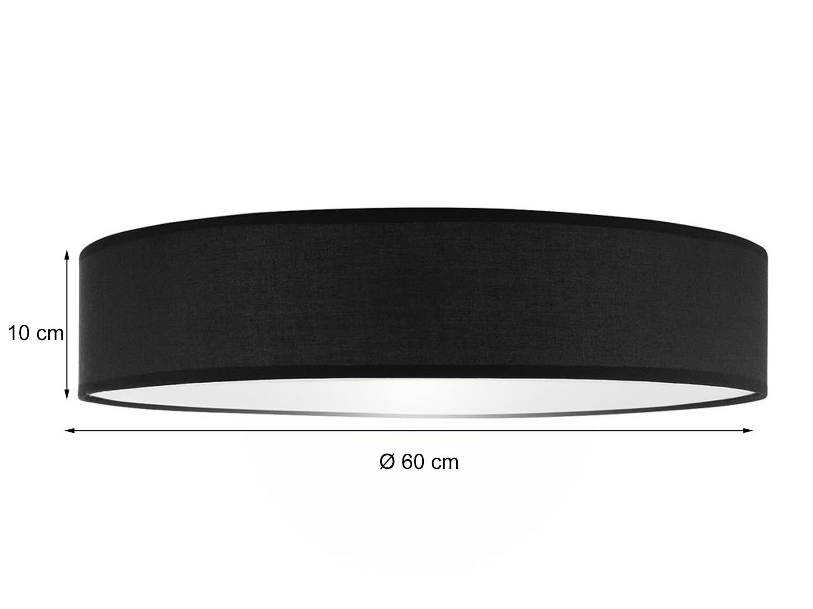 meineWunschleuchte Zeitlose runde Deckenleuchte mit LED Licht - Stoffschirm in Schwarz Ø 60cm & satinierte Abdeckung für blendfreie Beleuchtung