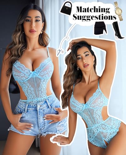 Image of Avidlove Women Lingerie Lace Bodysuit Teddy Lingeries V Neck Cut Out One Piece Mini Babydoll